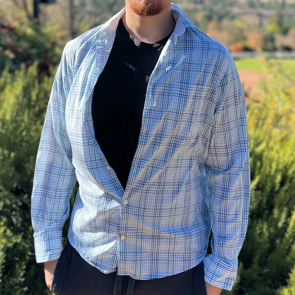 VAN HEUSEN MEN FLEX SLIM FIT LONG SLEEVE BUTTON DOWN SHIRT CHECK PLAID SUIT STUD - Picture 4 of 16